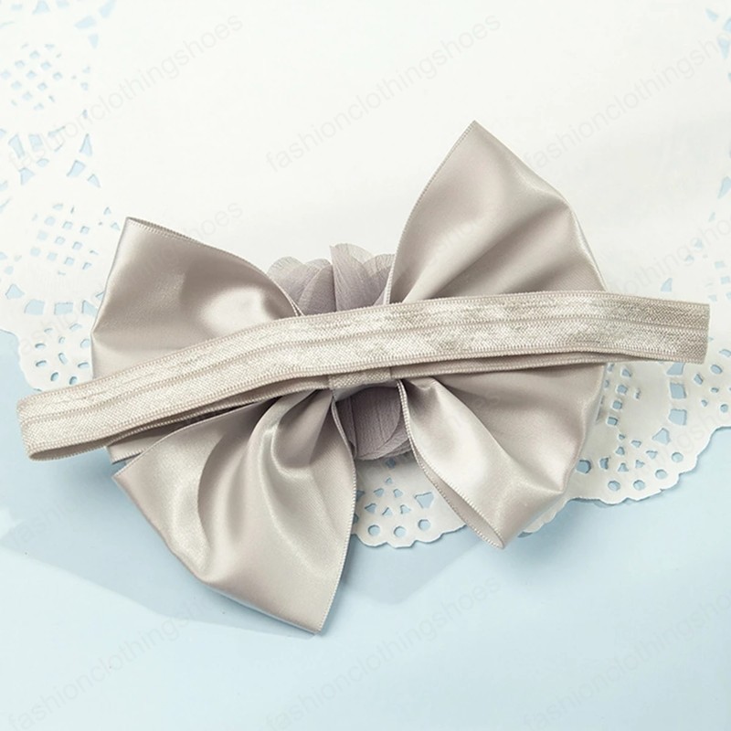 Three Layer Solid Color Bowknot Baby Elastic Headband Shining Beads Chiffon Flowers Toddler Hairband Infant Headwear Photo Props