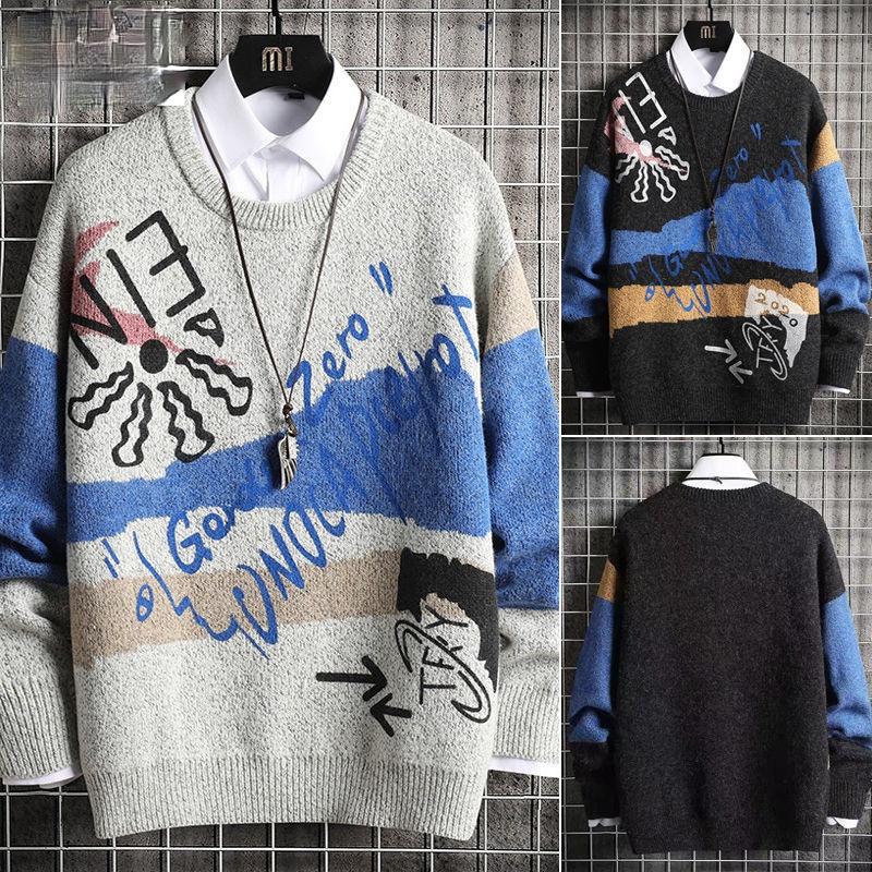 Men's Sweaters Mens Spring Autumn Casual Graffiti Crew Neck Couple Loose Long Sleeve Pullovers Men Clothing Sweater Hombre, Green 
Men's Sweaters Mens Spring Autumn Casual Graffiti Crew Neck Couple Loose Long Sleeve Pullovers Men Clothing Sweater Hombre, Green