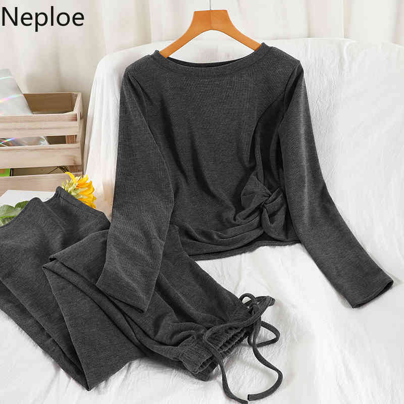 Neploe 2 Piece Set Women Korean Fashion Suit Tracksuit Loose Tops Casual Wide Leg Pants Femme Roupas Two Piece Set Female 95091 210422