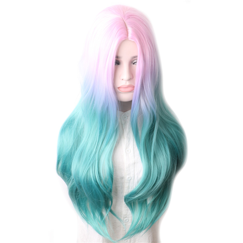 Rainbow Curly Synthetic Wig Female Cosplay Wigs For Women Long Hair Colored Pink Red Blue Green Black Blonde Brown