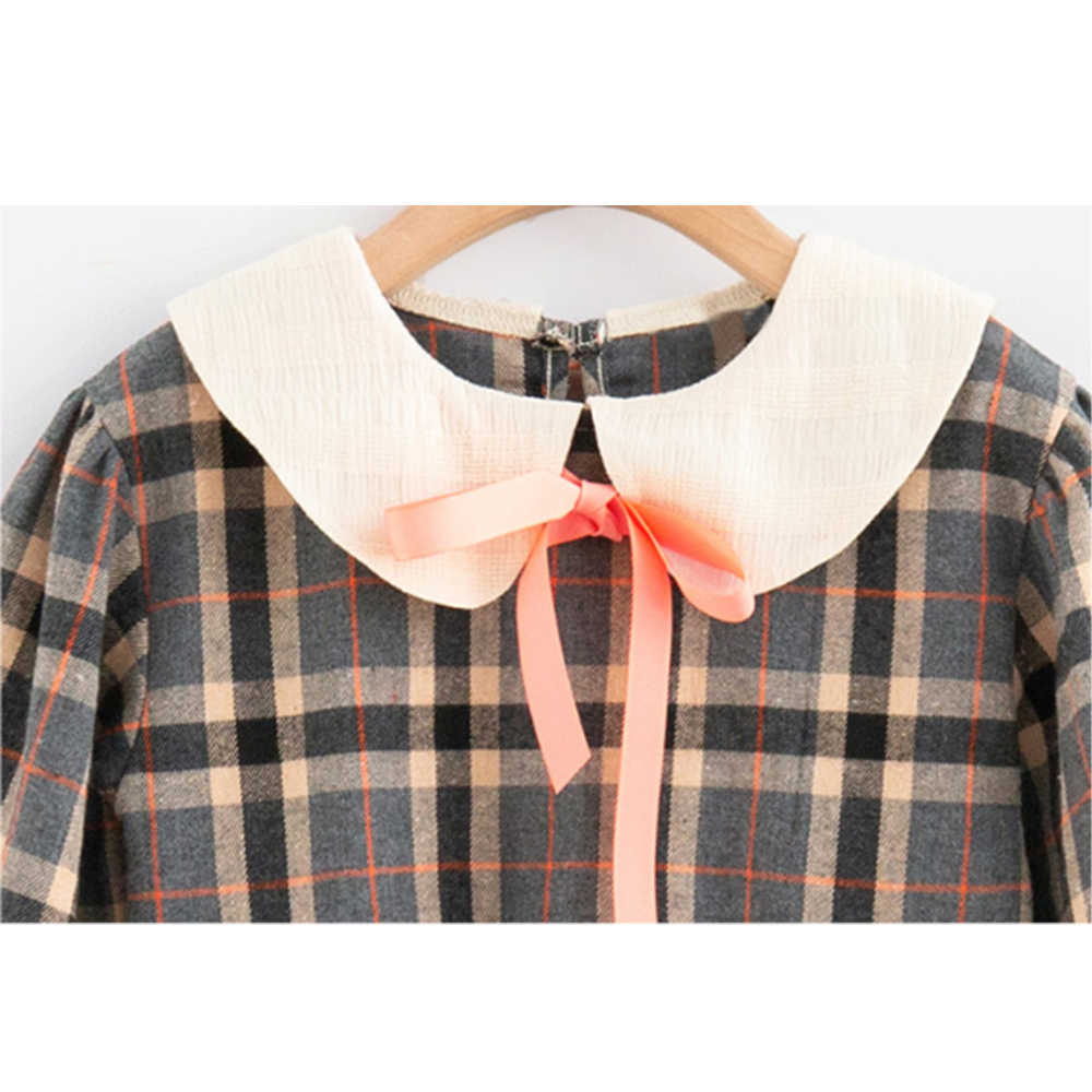 Mudkingdom Kids Dress for Girl Ruffle Cuff Princess Autumn Girls Plaid Peter Pan Collar 210615