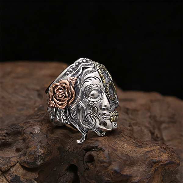 High quality 925 sterling silver skull mask band rings American Europe antique handmade designer punk gothic Luxury jewelry accessories gifts
