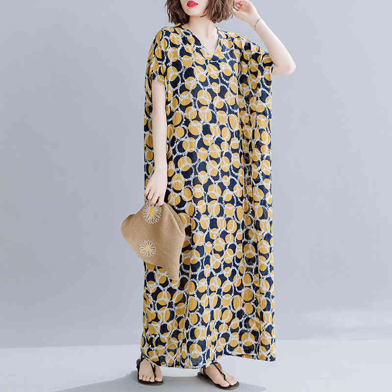 Johnature Summer Dress Print Short Sleeve V-Neck Korean Loose Comfortable Plus Size Women Vintage Retro Dresses 210521, Yellow
Johnature Summer Dress Print Short Sleeve V-Neck Korean Loose Comfortable Plus Size Women Vintage Retro Dresses 210521, Yellow