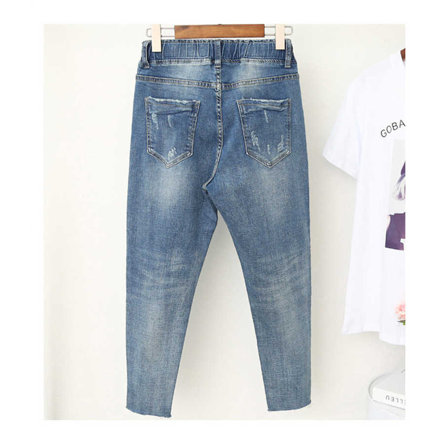 5XL Plus Size Boyfriend Jeans For Women Casual Vintage High Waist Denim Harem Pants Elastic Femme K421 210922