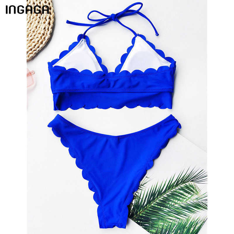 INGAGA Black Bikinis Push Up Swimsuits Swimwear Women String Halter Bathing Suit Lace Biquini Beachwear Bikini Set 210625