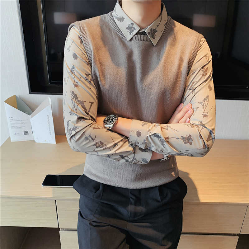 Autumn Winter Thick Sweater Men's Slim Flower Shirt Collar Fake Two Sweaters Casual Men's Knitted Pullovers Brand Knitted Tops 210527, Black
Autumn Winter Thick Sweater Men's Slim Flower Shirt Collar Fake Two Sweaters Casual Men's Knitted Pullovers Brand Knitted Tops 210527, Black