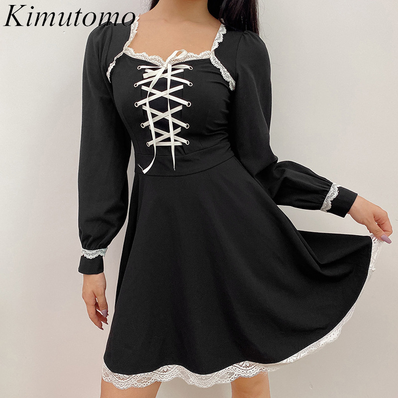 Kimutomo Women Lace Patchwork Dress Elegant Fashion Ladies Square Collar Puff Sleeve Lace Up Mini Vestido Feminino 210521, Black
Kimutomo Women Lace Patchwork Dress Elegant Fashion Ladies Square Collar Puff Sleeve Lace Up Mini Vestido Feminino 210521, Black