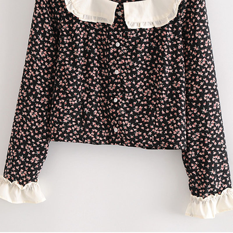 Doll Collar Floral Trumpet Sleeve Retro Fashion Chic Female Shirt Korean Harajuku Single-breasted Women's Tops 210507