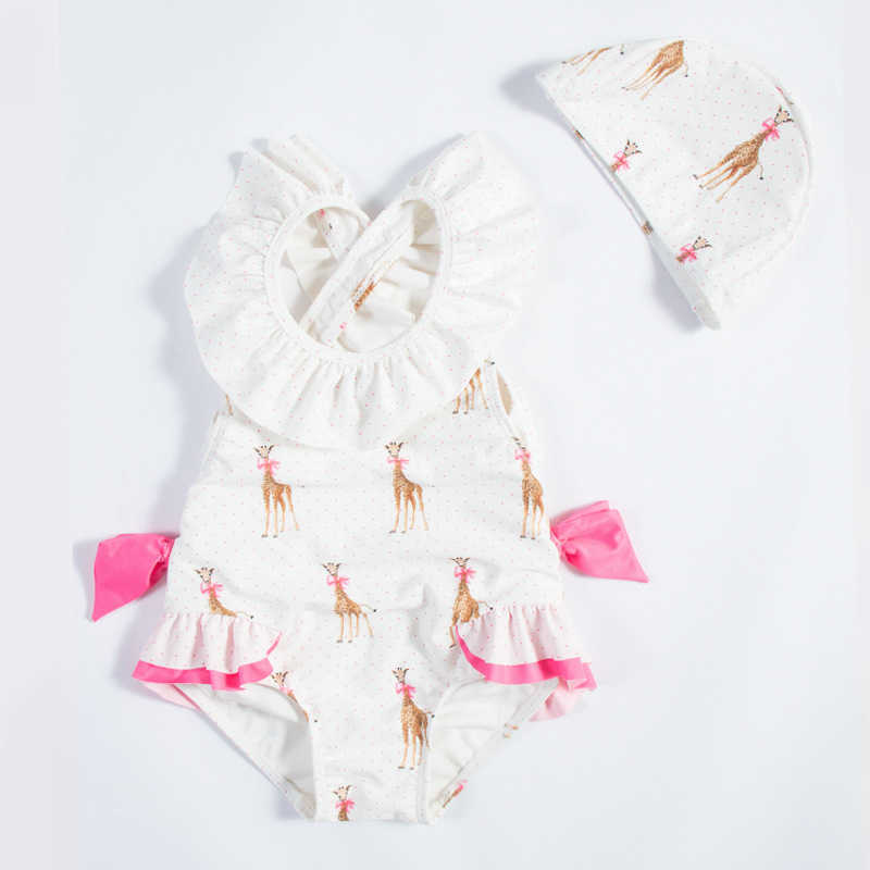 lovely bear baby girls swimwear ruffles bows swimsuit for kids toddler 12M cartoon bathing suit 210529