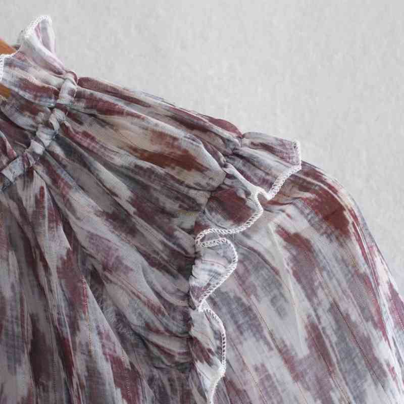 Spring Women Digital Printing Chiffon Smock Long Sleeve Shirt Female Ruffled Collar Blouse Casual Lady Loose Tops Blusas S8636 210430