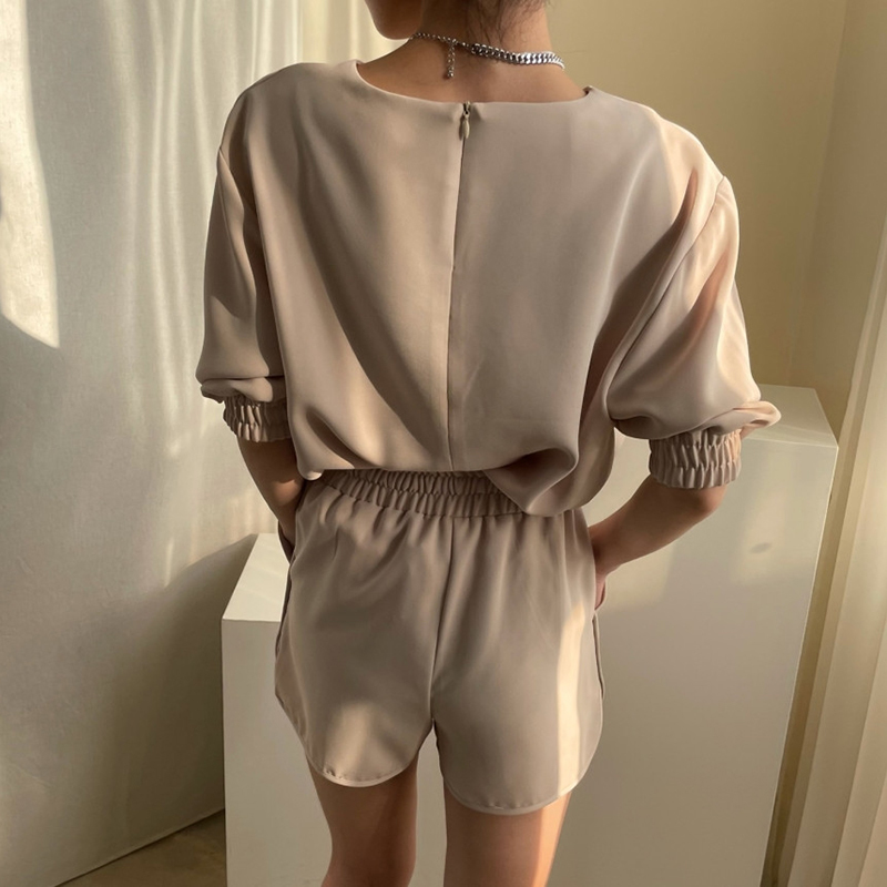 QOERLIN Fashion Suits Girls Three Quarter Sleeve O Neck Back Zipper TShirts Elastic Waist Shorts Solid Loose Casual Streetwear 210412