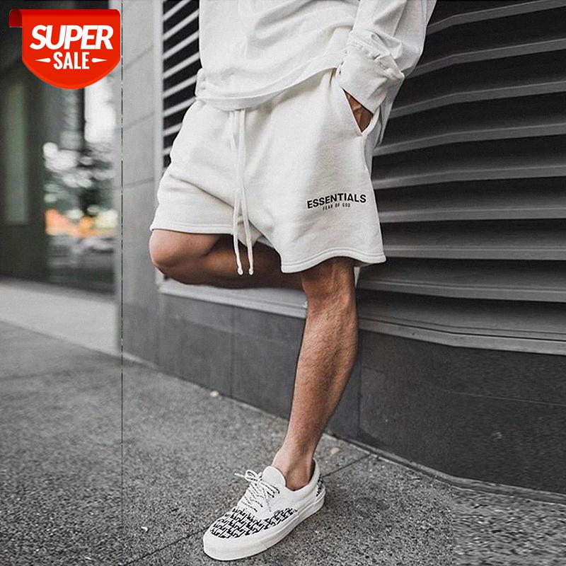 Tide brand Kanye Bieber fear of god essentials fog double line high street casual shorts #XN21, White