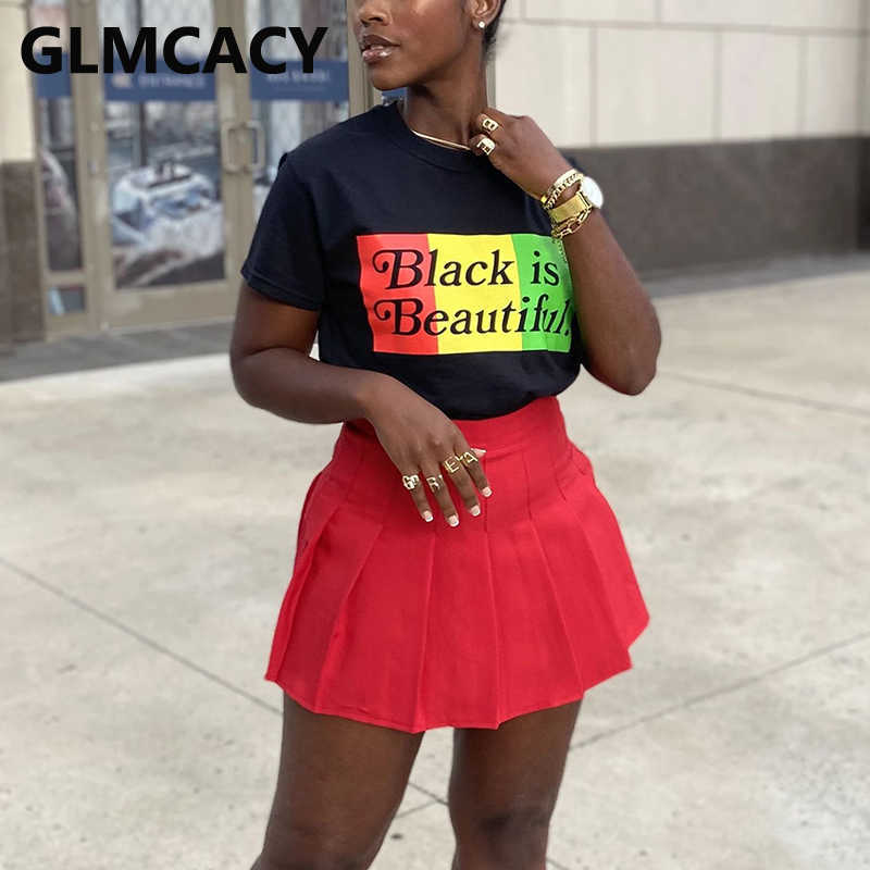 Two Piece Casual Dress Suits Short Sleeve Letter Printed T Shirt & Pleated Mini Skirt Set 210702