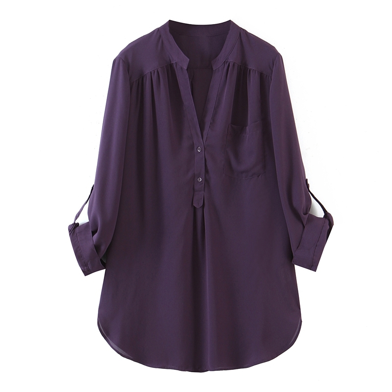 Casual Office Lady Top Blouse Long Sleeve Chiffon V neck Pocket Vintage Loose Shirts Women Spring Tops 210525, Purple
Casual Office Lady Top Blouse Long Sleeve Chiffon V neck Pocket Vintage Loose Shirts Women Spring Tops 210525, Purple