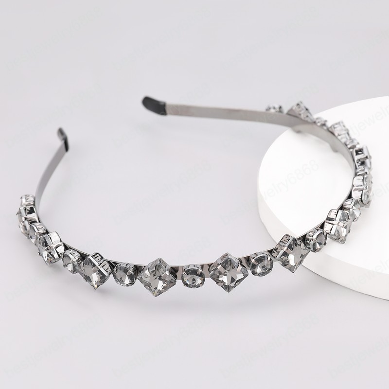 2021 Fashion Sparkling Alloy Square Round Rhinestone Geometric Headband Party Girl Hair Accessories