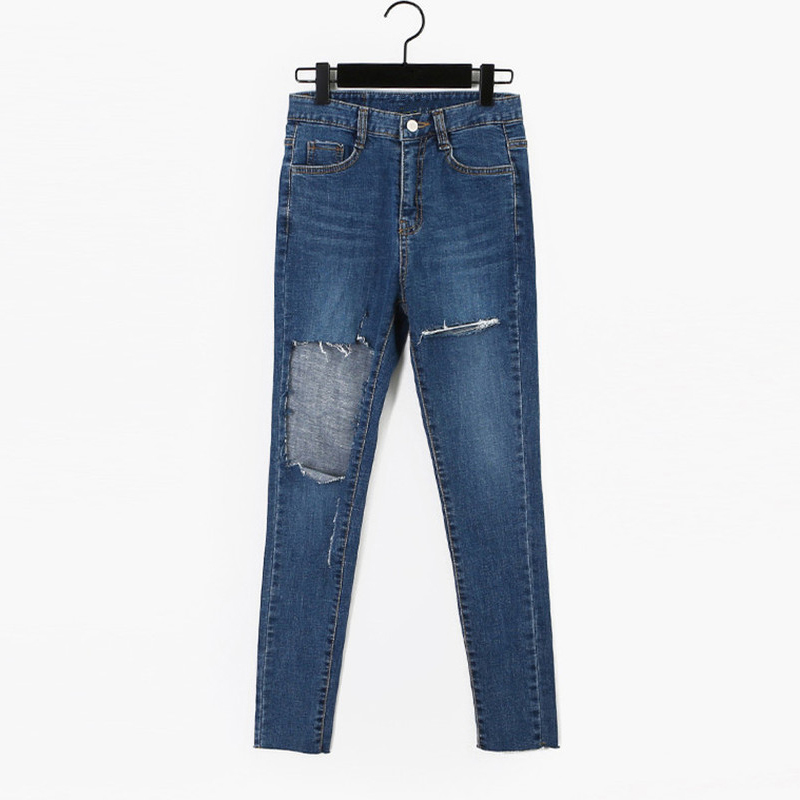 Spring Summer Ripped Holes Elastic Denim Women Jeggings Tassel High Waist Pants Capris Female Skinny Pencil Jeans 10405 210417