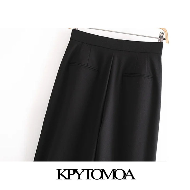 Women Elegant Fashion Office Wear Pleated Wide Leg Pants Vintage High Waist Side Pockets Female Trousers Mujer 210416