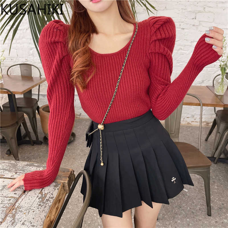 Women Knitted Sweater Causal Puff Sleeve O-neck Sexy Slim Basic Knitwear Spring Korean Pull Femme 6E751 210603, Gray
Women Knitted Sweater Causal Puff Sleeve O-neck Sexy Slim Basic Knitwear Spring Korean Pull Femme 6E751 210603, Gray
