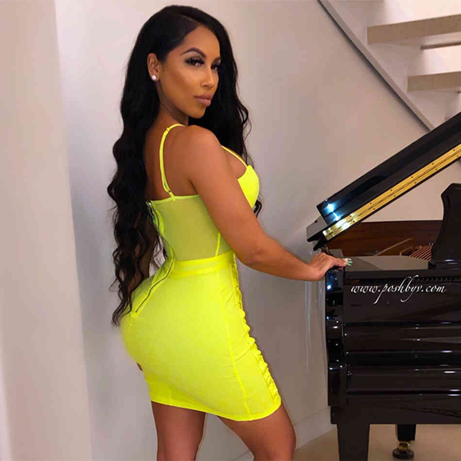 Free Women's Summer Bandage Dress Fluorescent Green Spaghetti Strap Sleeveless Bodycon Sexy Party Lace-up Dresses 210524