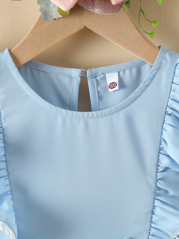 Toddler Girls Bow Front Guipure Lace Detail Ruffle Trim Dress SHE