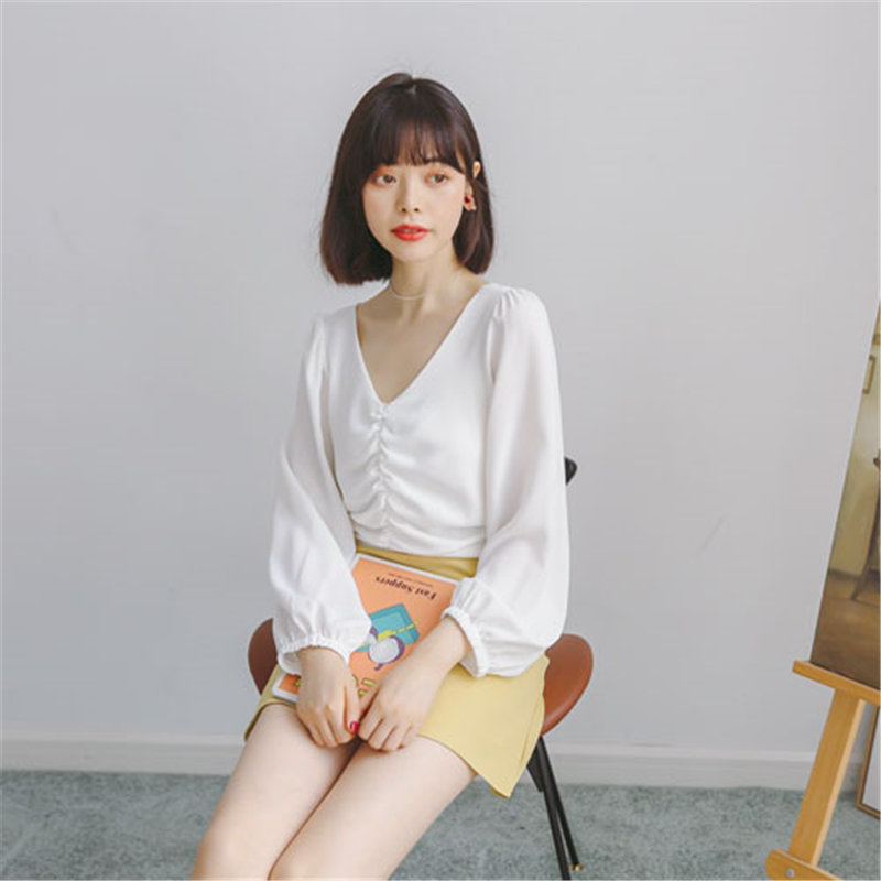 Chic Pleated Cute Blouses Sweet Slim Loose Korean Style Feminine Women Elegant Fashion Gentle Shirts 210421
