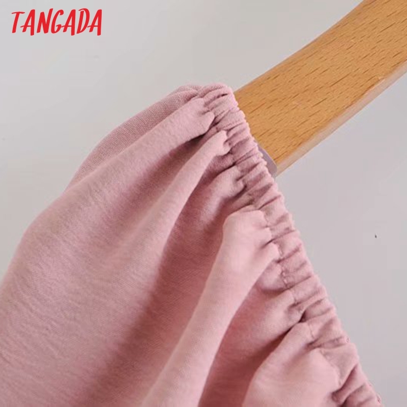Summer Women French Style Pink Puff Short Sleeve Ladies Mini Dress Vestidos 5D30 210416
