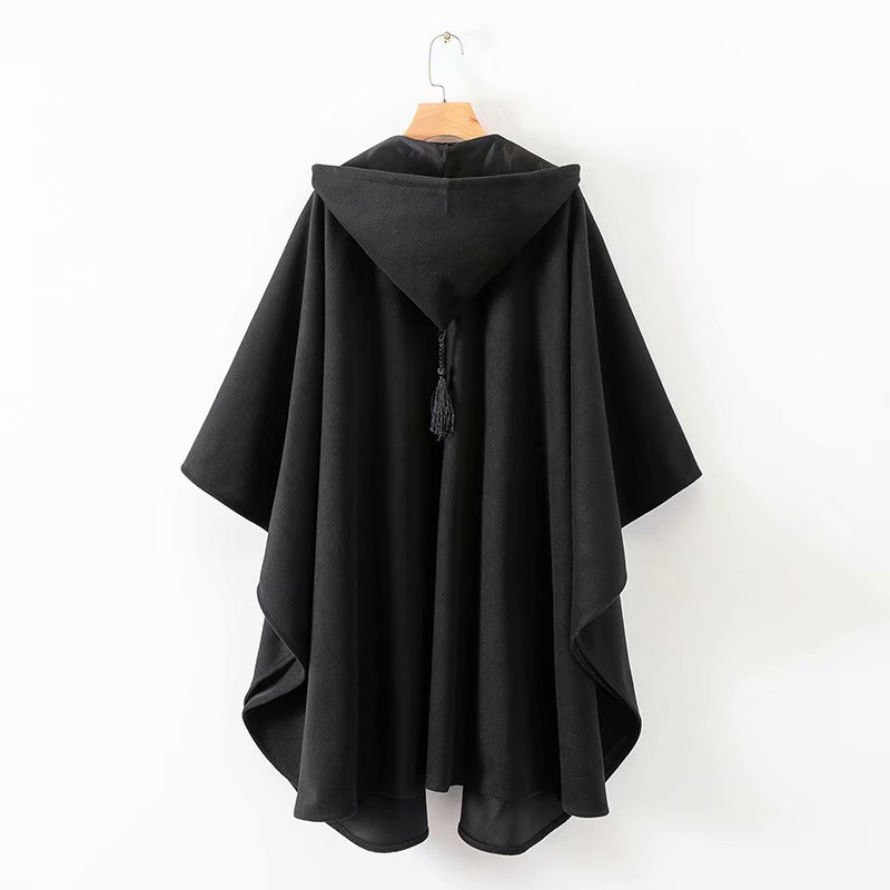 Women Winter Black Long Coat Ladies Cotton Fashion Cardigan Jackets Women-s Harjuku Hooded Cloak Capes ponchos y capas mujer 210421