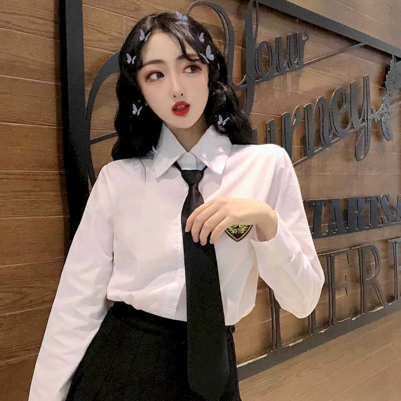 White shirt female spring autumn college style tie long sleeve Large size ol professional wear loose office lady 210526