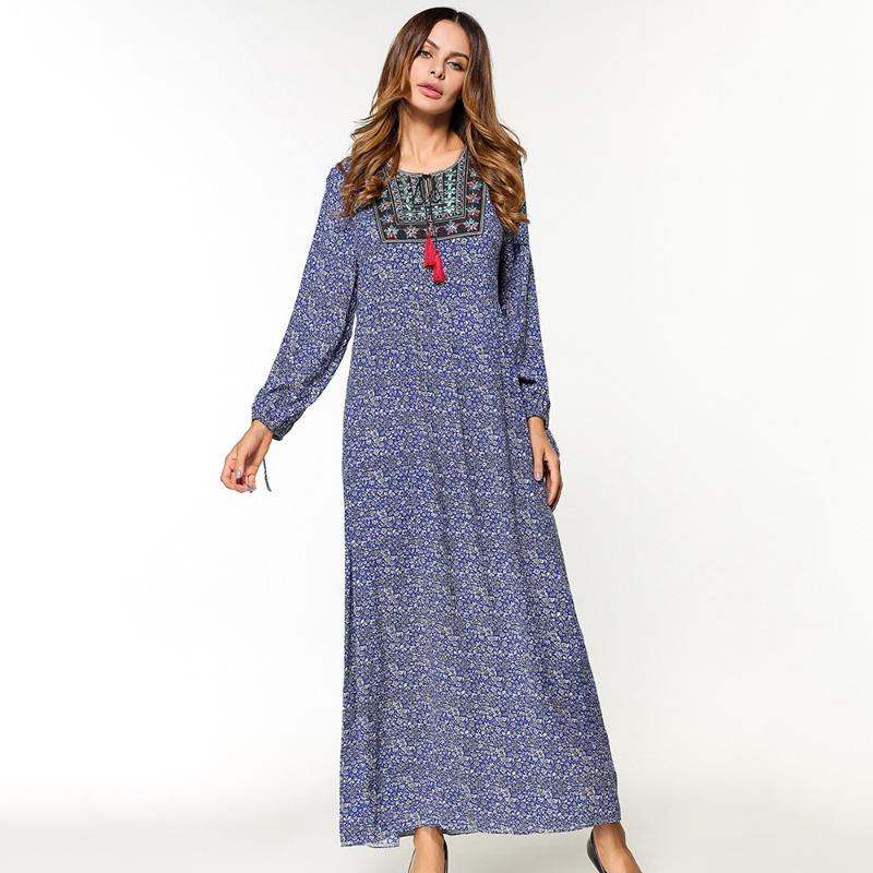 Casual Dresses Nice Dress Women Blue Print O Neck Tassel Long Sleeve Loose Middle East Islamic Clothing Sale
Casual Dresses Nice Dress Women Blue Print O Neck Tassel Long Sleeve Loose Middle East Islamic Clothing Sale