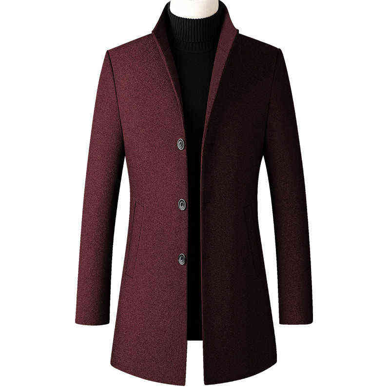 Plus Size 5XL Fashion Solid Men Woolen Coat Winter Smart Casual Slim Cashmere Coat 211122