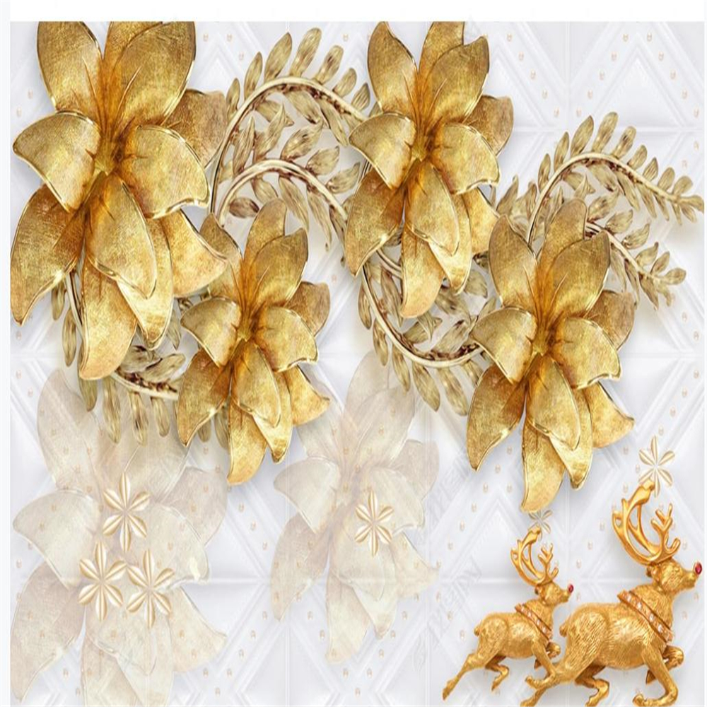 Golden jewelry flower wallpapers background wall 3d murals wallpaper for living room