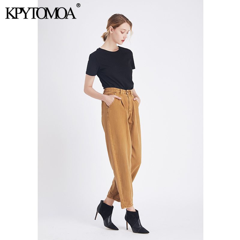 Stylish High Waist Harem Pants Washed Effect Jeans Women Fashion Pockets Zipper Fly With Darts Ankle Trousers Jean 210420