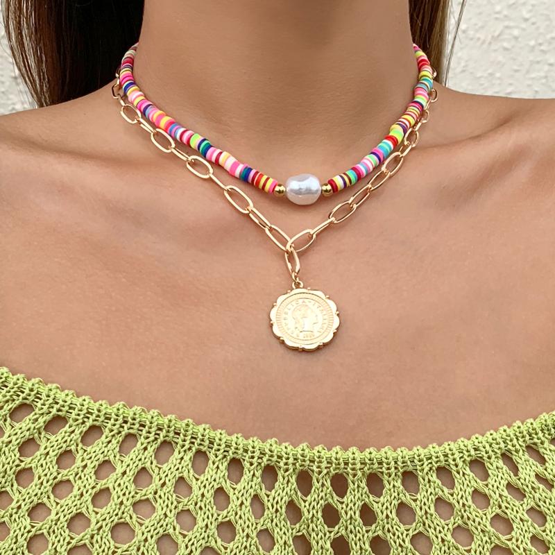 Chains IngeSight.Z Pearls Rainbow Colorful Soft Clay Choker Necklaces Multi Layered Carved Coin Human Head Pendant Jewelry, Silver
Chains IngeSight.Z Pearls Rainbow Colorful Soft Clay Choker Necklaces Multi Layered Carved Coin Human Head Pendant Jewelry, Silver