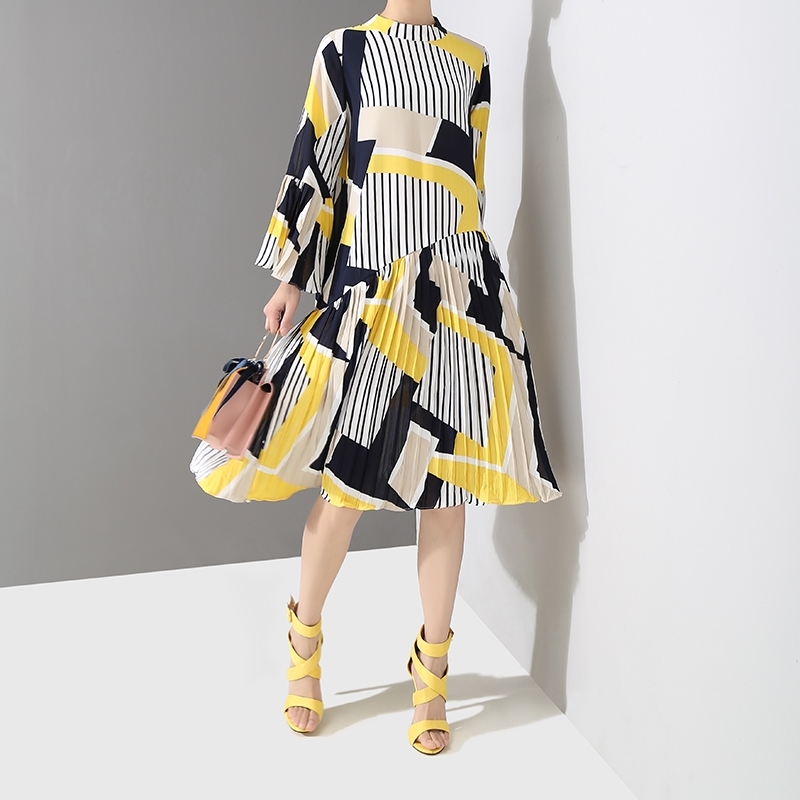 Spring Plus Size Stripe Medium Length Slim Loose Printed O Neck Pleated Dress for Women 210615, Yellow
Spring Plus Size Stripe Medium Length Slim Loose Printed O Neck Pleated Dress for Women 210615, Yellow