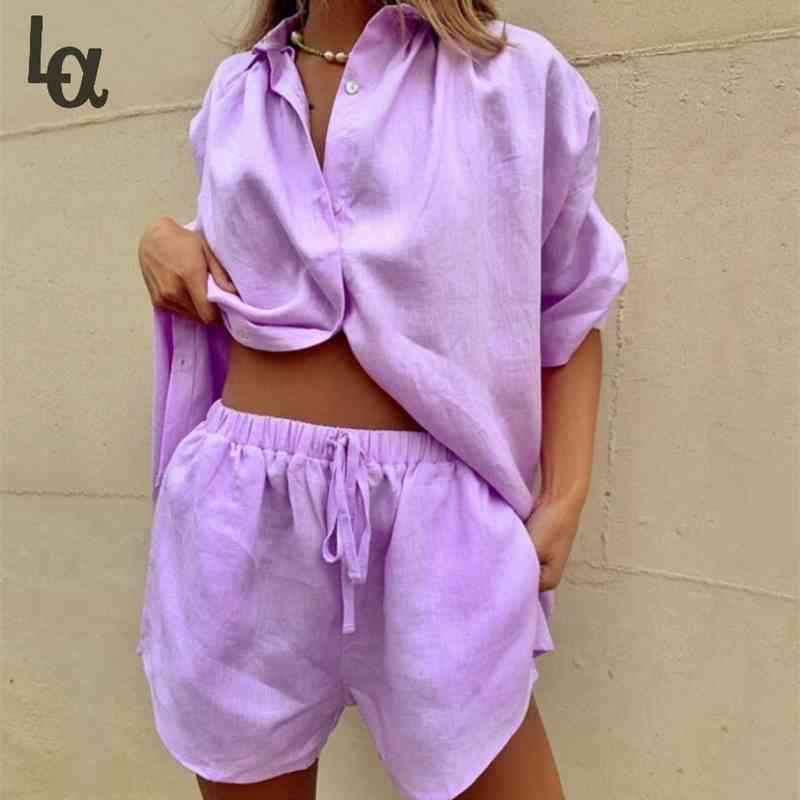 Loung Wear Tracksuit Women Shorts Set Stripe Long Sleeve Shirt Tops And Loose High Waisted Mini Two Piece 210519, B purple
Loung Wear Tracksuit Women Shorts Set Stripe Long Sleeve Shirt Tops And Loose High Waisted Mini Two Piece 210519, B purple