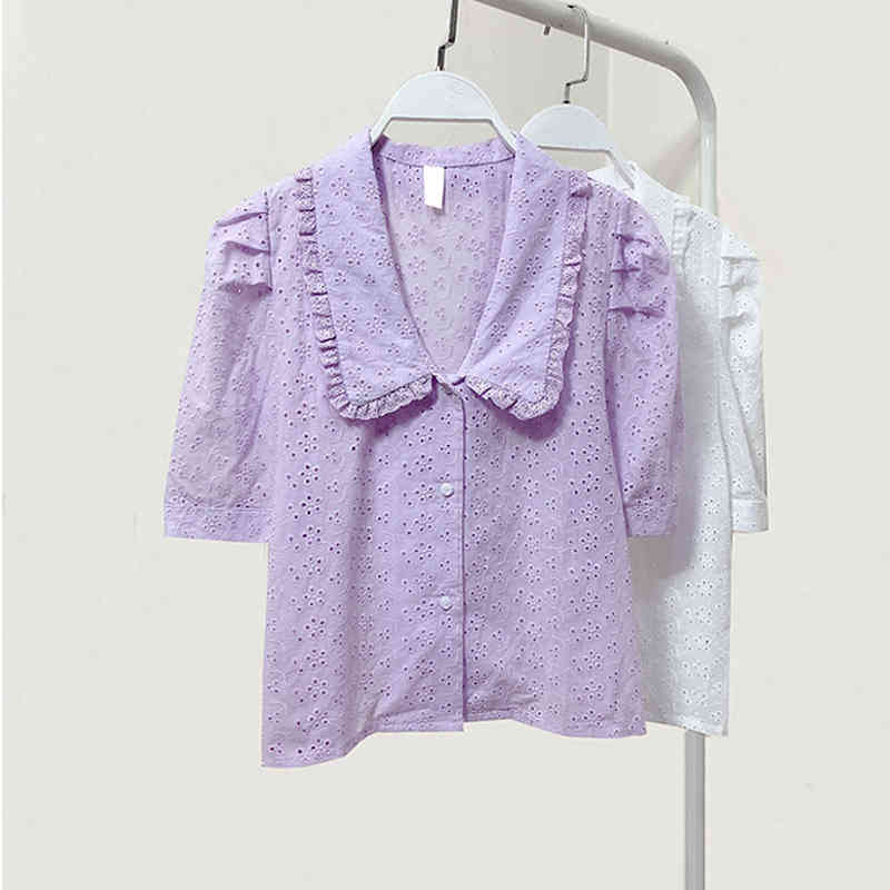 Embroidery Oversize Women Blouses Summer Tops Femme Casual Womens Shirt Short Sleeve Cotton Girls Blouse Plus Size Blusas 210417Z