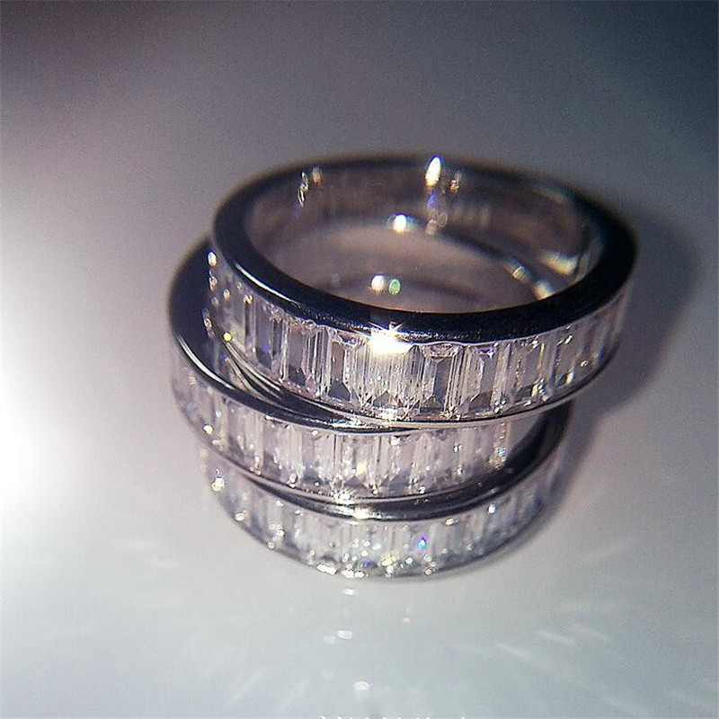 Exquisite Sterg Sier Emerald Cut White Topaz Eternity Ring: Unique Wedding Band Jewelry