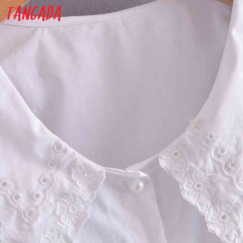 Women Retro White Statement Collar Chic Female Short Blouse Shirt Tops 3A39 210416