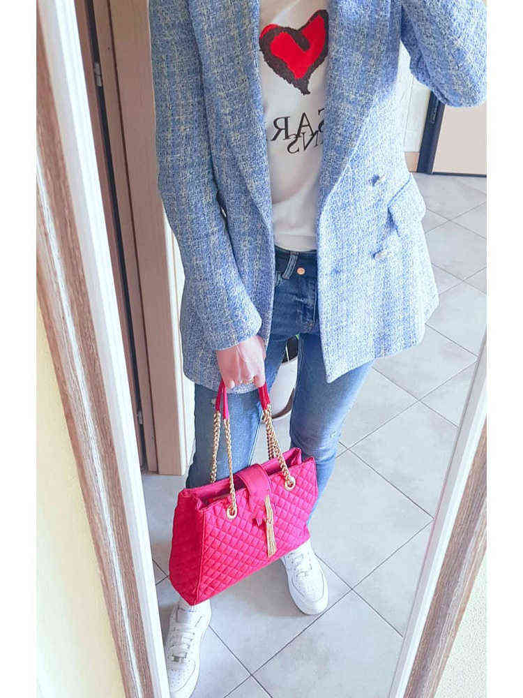 Stylish Chic Blue Tweed Jacket Women Fashion Turn-down Collar Double Breasted Pockets Coat Female Casual Outerwear 211105
