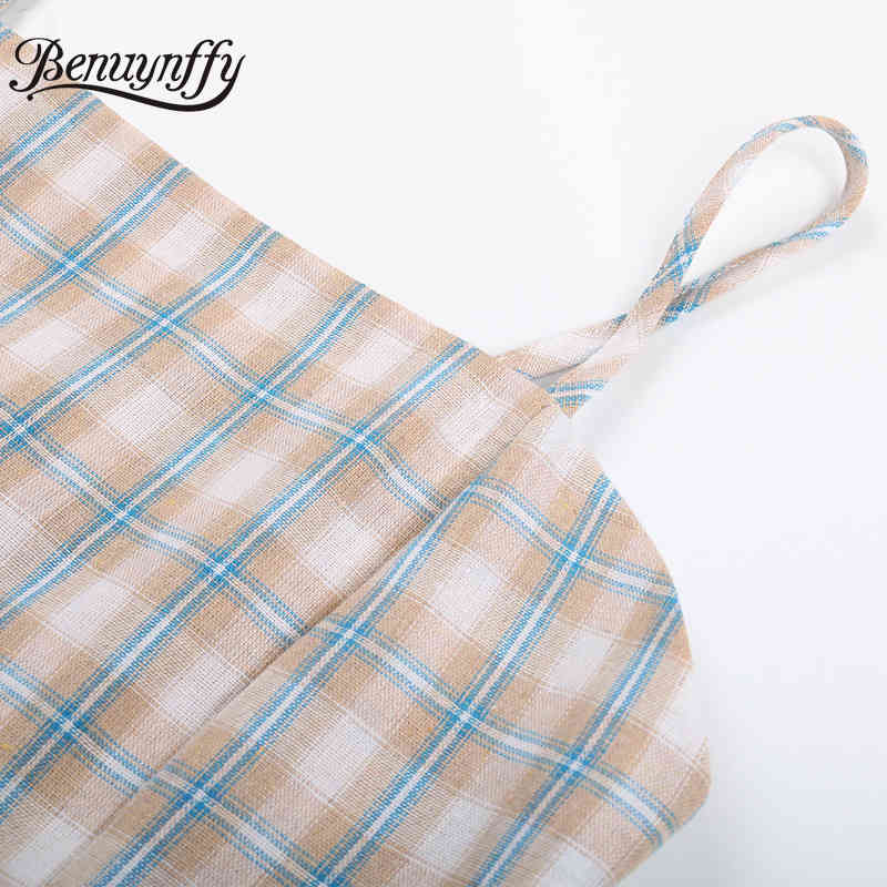 Plaid Skirts Women's Sets Casual Fashion Summer Two Piece Set Street Crop Cami Top + Button Front Belt Skirt Suit 210510