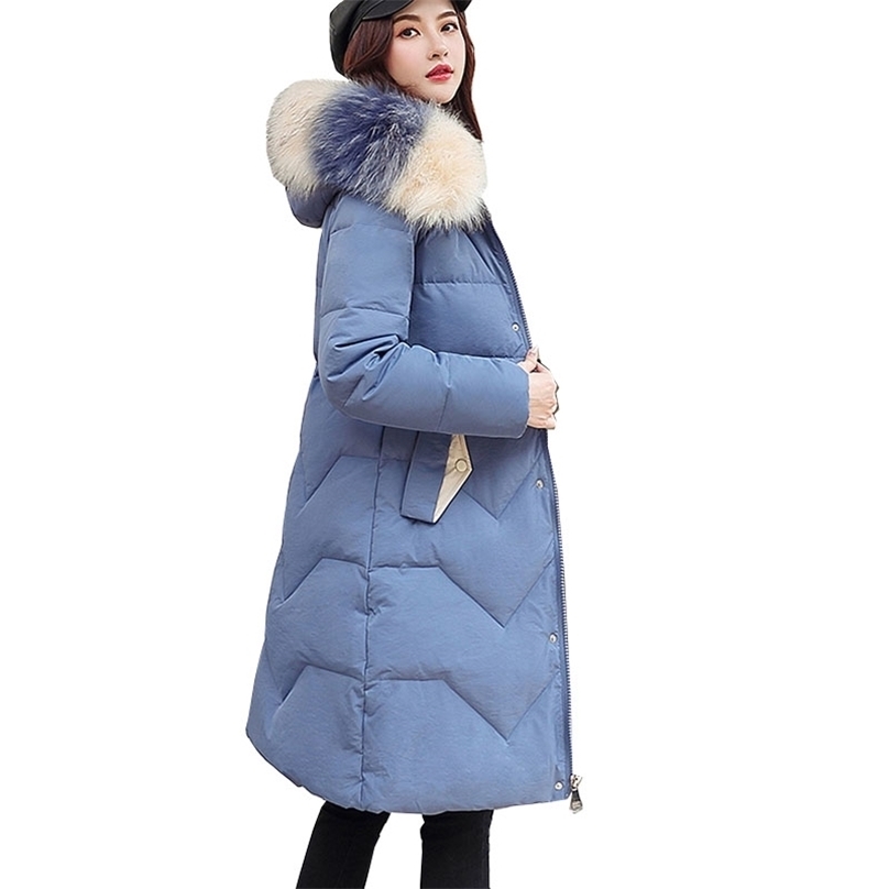 Autumn winter Medium length Women parka Solid zipper Long sleeve Hooded Thick Outwear Coat Jacket Fashion Cotton 211013