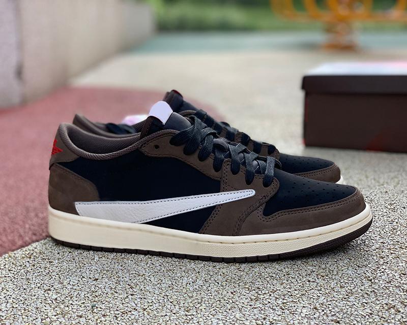New Release Basketball Shoes Travis Scotts 1S Low OG TS SP 1 Mens Sail Dark Brown Mocha University Outdoor Sneakers CD4487-100 With Original Box