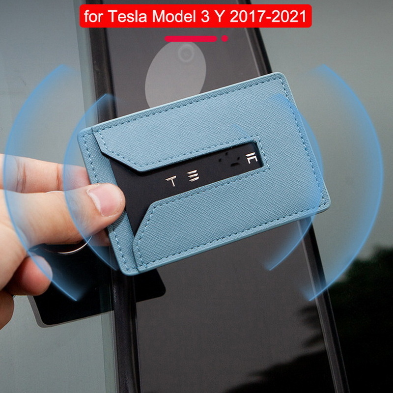 Car Leather Key Card Holder For Tesla Model 3 Y Protector Cover Accessories Black Red Keychain Fob Case Bag Model3 Three