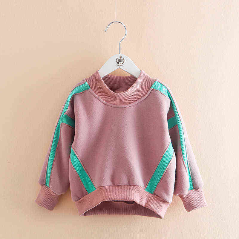 Autumn Winter Warm 2-9 10 Years Gift Long Sleeve Plus Velvet Thickening Kids Baby Girls Christmas Loose Stripe Sweatshirt 211029