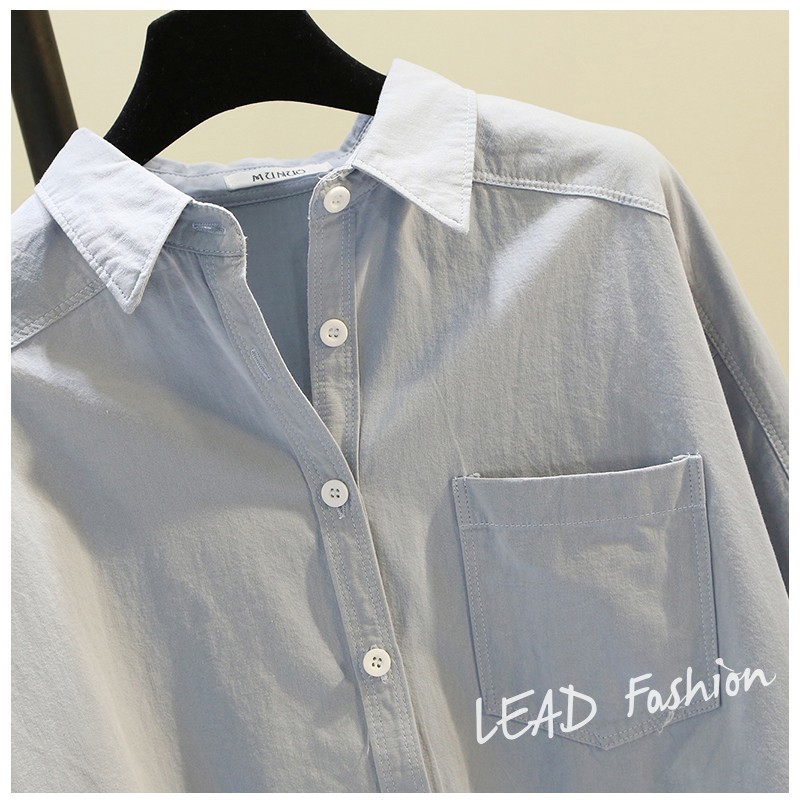 Spring Pocket Solid Long Sleeve Shirt Women Plus Size Loose Cotton Bottoming Blouse Cardigan Ladies Tops 8891 50 210508