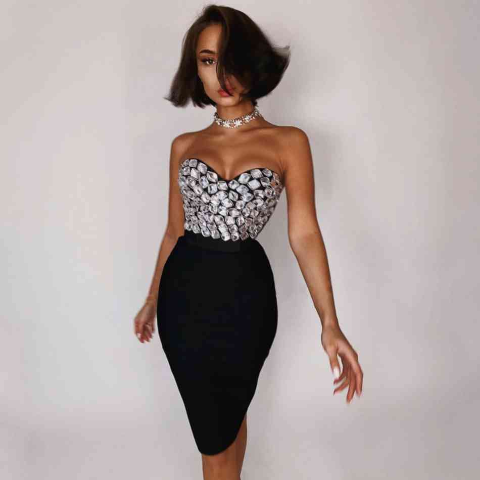 Free Spring Sexy Bandage Dress Set Beaded Sleeveless Top & Midi Skirt 2 Two-piece Bodycon Women 210524