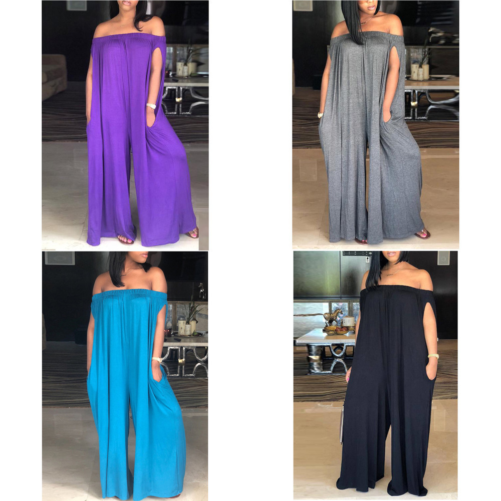 Plus Size Women Clothing Summer one shoulder loose casual large Jumpsuit, Purple 
Plus Size Women Clothing Summer one shoulder loose casual large Jumpsuit, Purple