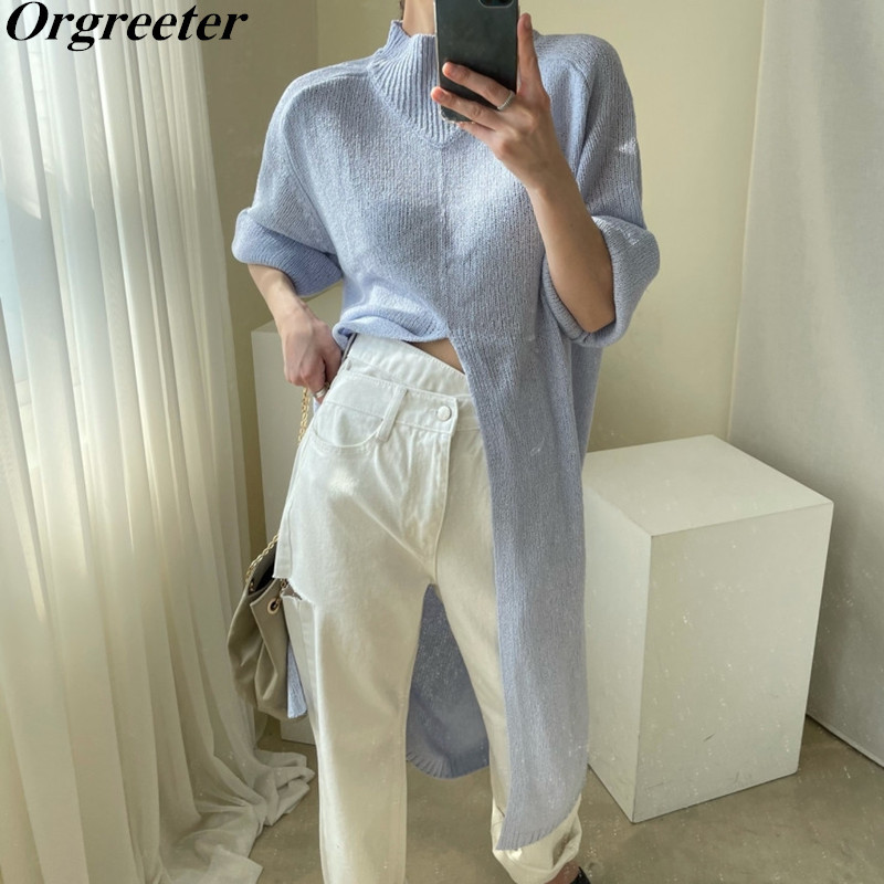 Chic Knitted Dress for Women Pullover Half sleeve Loose Oversize Split Solid Mid Female Summer Thin Sweater 210525, Sky blue
Chic Knitted Dress for Women Pullover Half sleeve Loose Oversize Split Solid Mid Female Summer Thin Sweater 210525, Sky blue