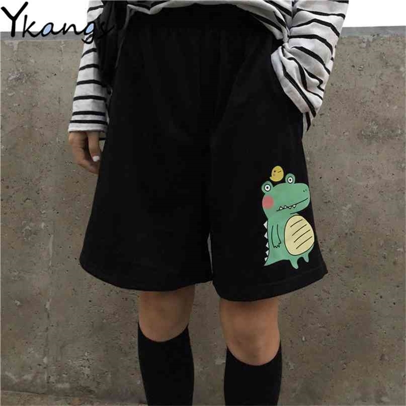 High Waist Summer Sports Pants Women Cotton Thin Breathable Shorts Casual Capris Loose Harajuku Cute Printed 210714