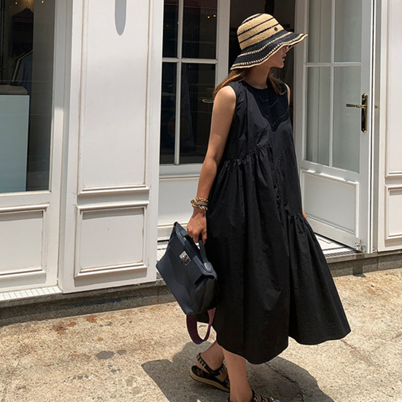 Casual midi Dress Sleeveless Korean loose show thin irregular A-line temperament fashion summer women's 210526